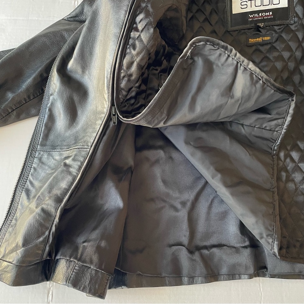 Wilsons Leather Pelle Studio Black Moto Jacket Vintage Y2K Quilt Lining 80’s - Picture 7 of 15